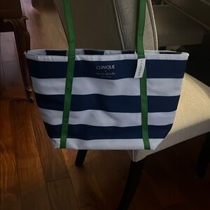 Blue and White Striped Tote Bag Clinique and Kate spade collab